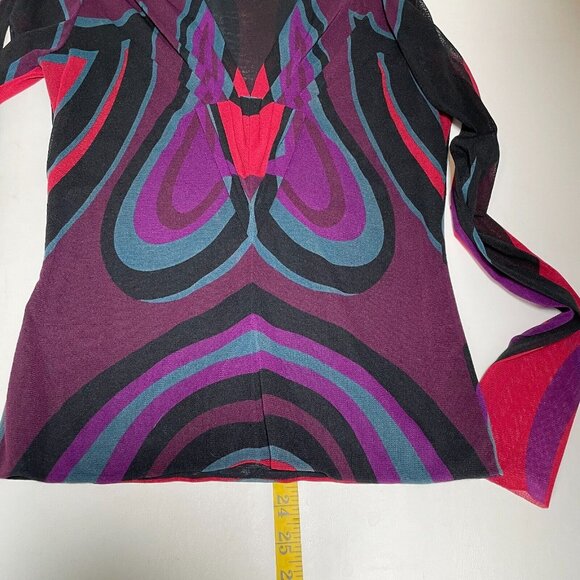 Vivienne Tam Vintage Chinese Opera Mask Print Mesh Top Y2K 90's Womens Medium - Picture 10 of 10